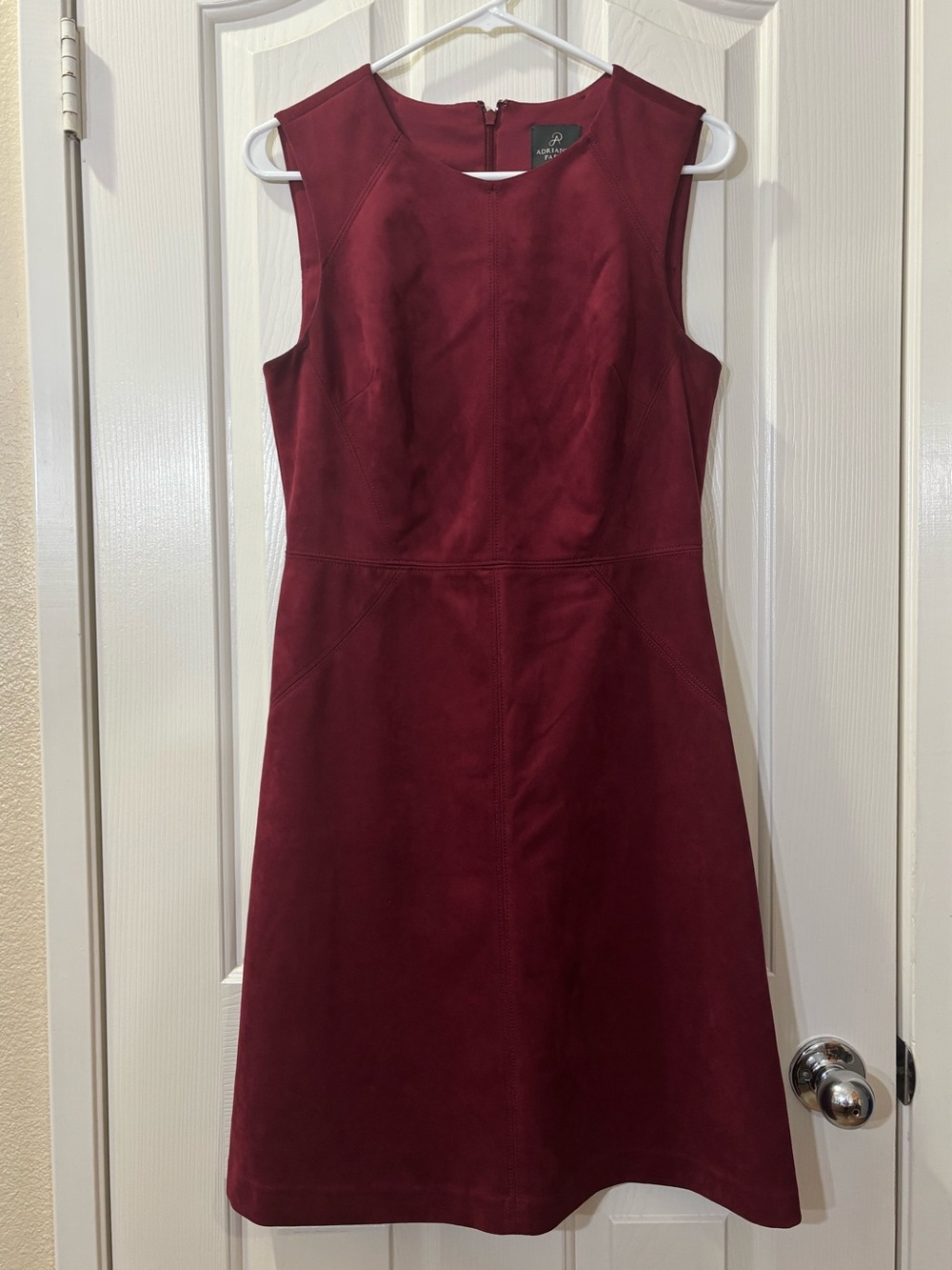 Adrianna Papell Sleeveless Burgundy Faux Suede A-Line Dress